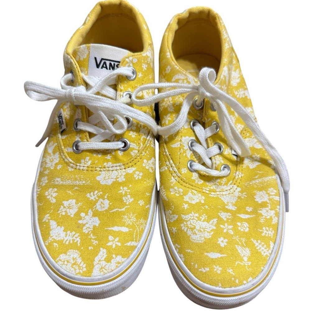 Vans Authentic Sneakers Womens Yellow Floral Print Low Top Skate Surf Beachy 7.5